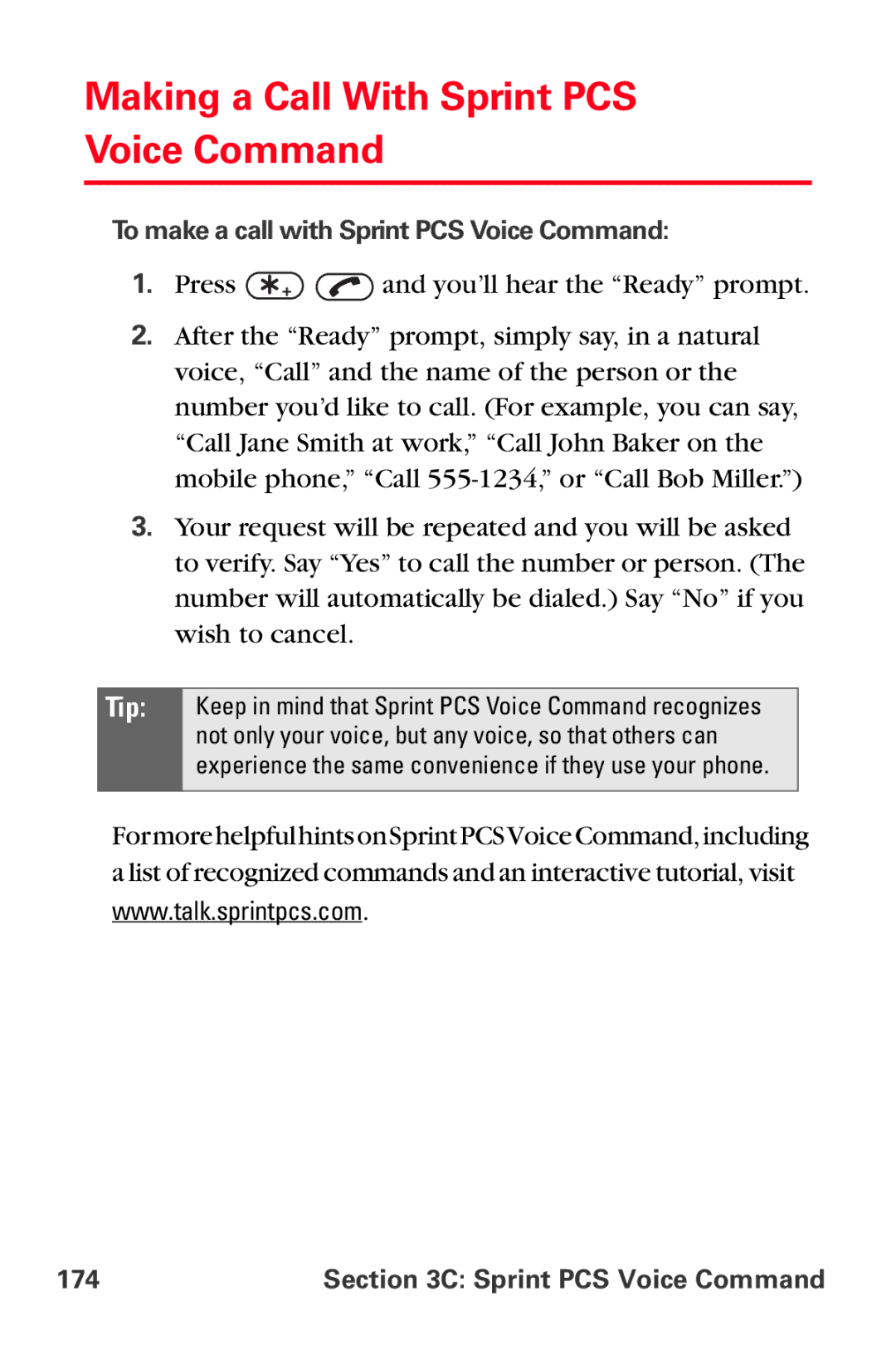 Sprint Nextel VI-3155I manual Making a Call With Sprint PCS Voice Command 