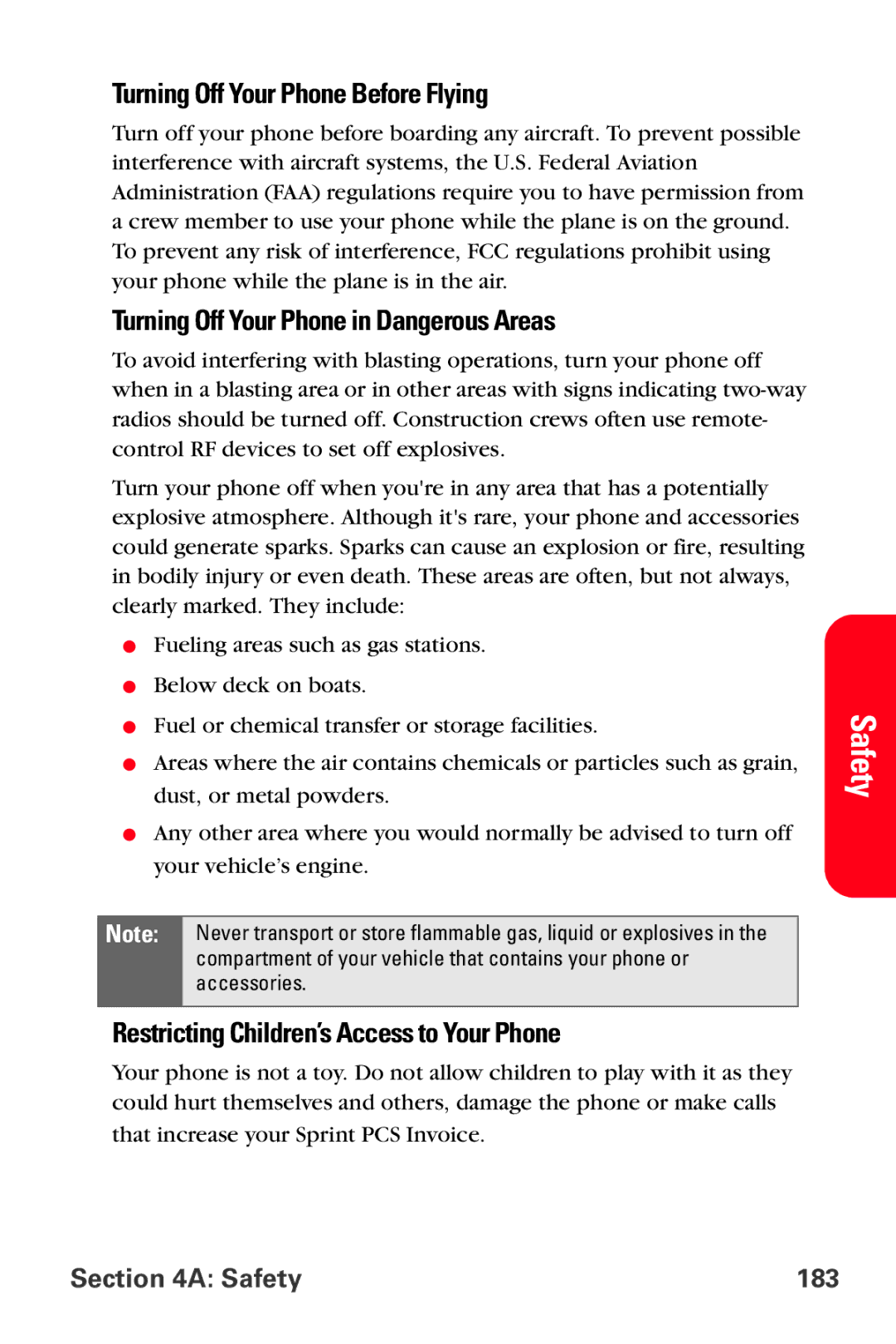 Sprint Nextel VI-3155I manual Turning Off Your Phone Before Flying, Turning Off Your Phone in Dangerous Areas 