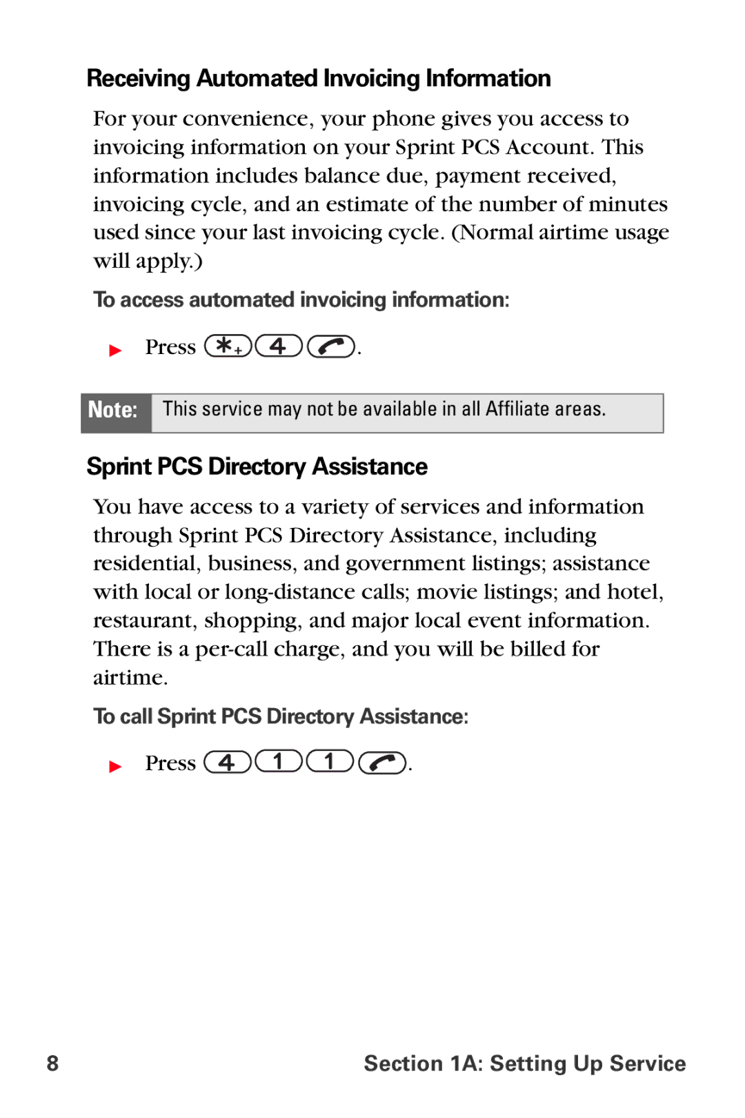 Sprint Nextel VI-3155I manual Receiving Automated Invoicing Information, Sprint PCS Directory Assistance 