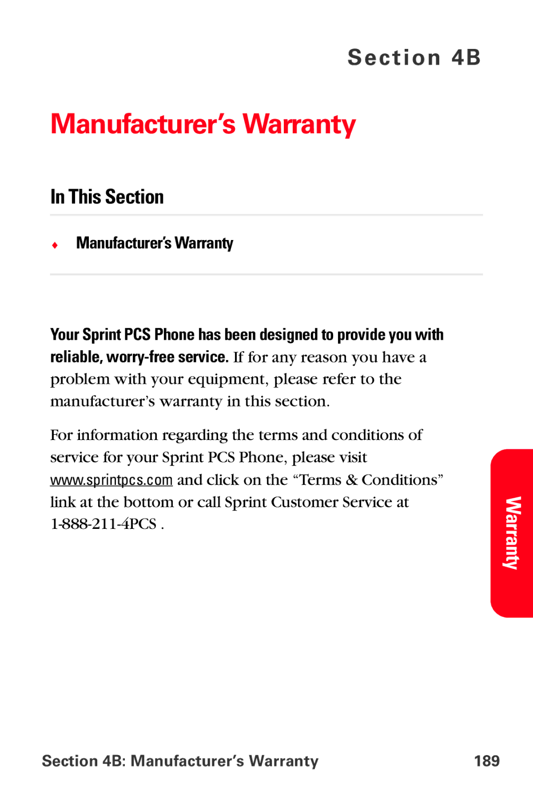 Sprint Nextel VI-3155I manual Manufacturer’s Warranty 