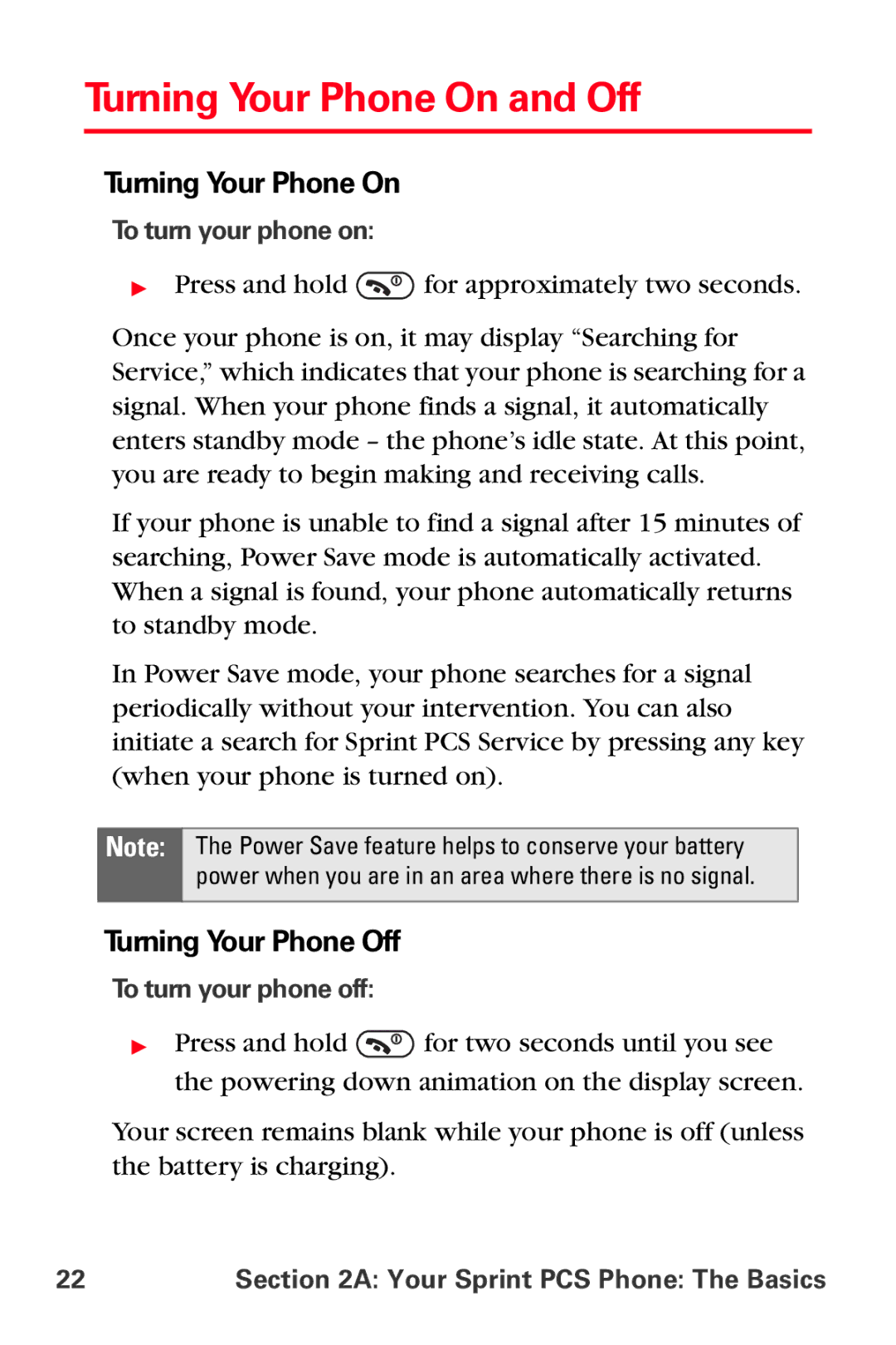 Sprint Nextel VI-3155I manual Turning Your Phone On and Off, Turning Your Phone Off 