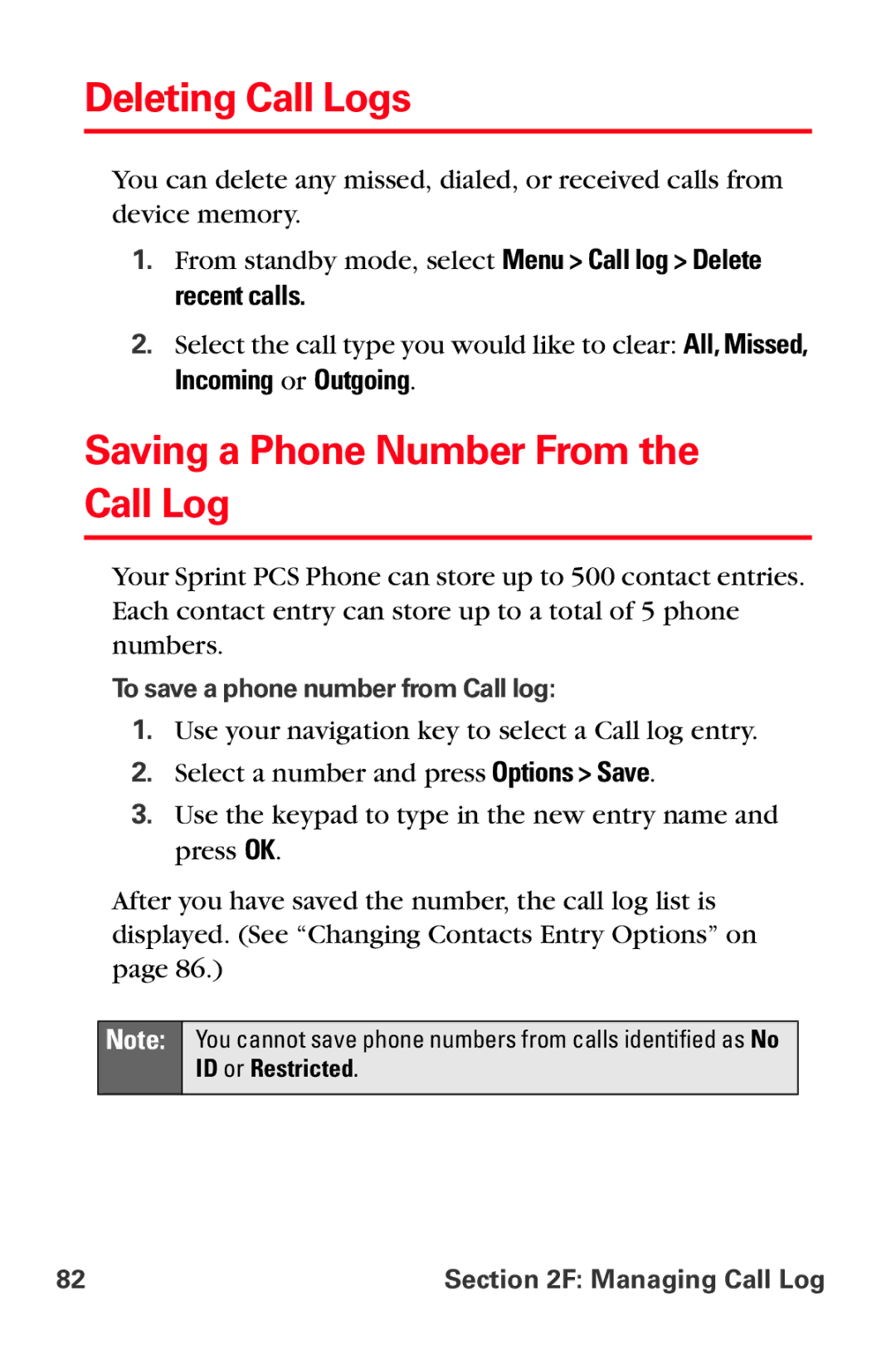 Sprint Nextel VI-3155I manual Deleting Call Logs, Saving a Phone Number From the Call Log 