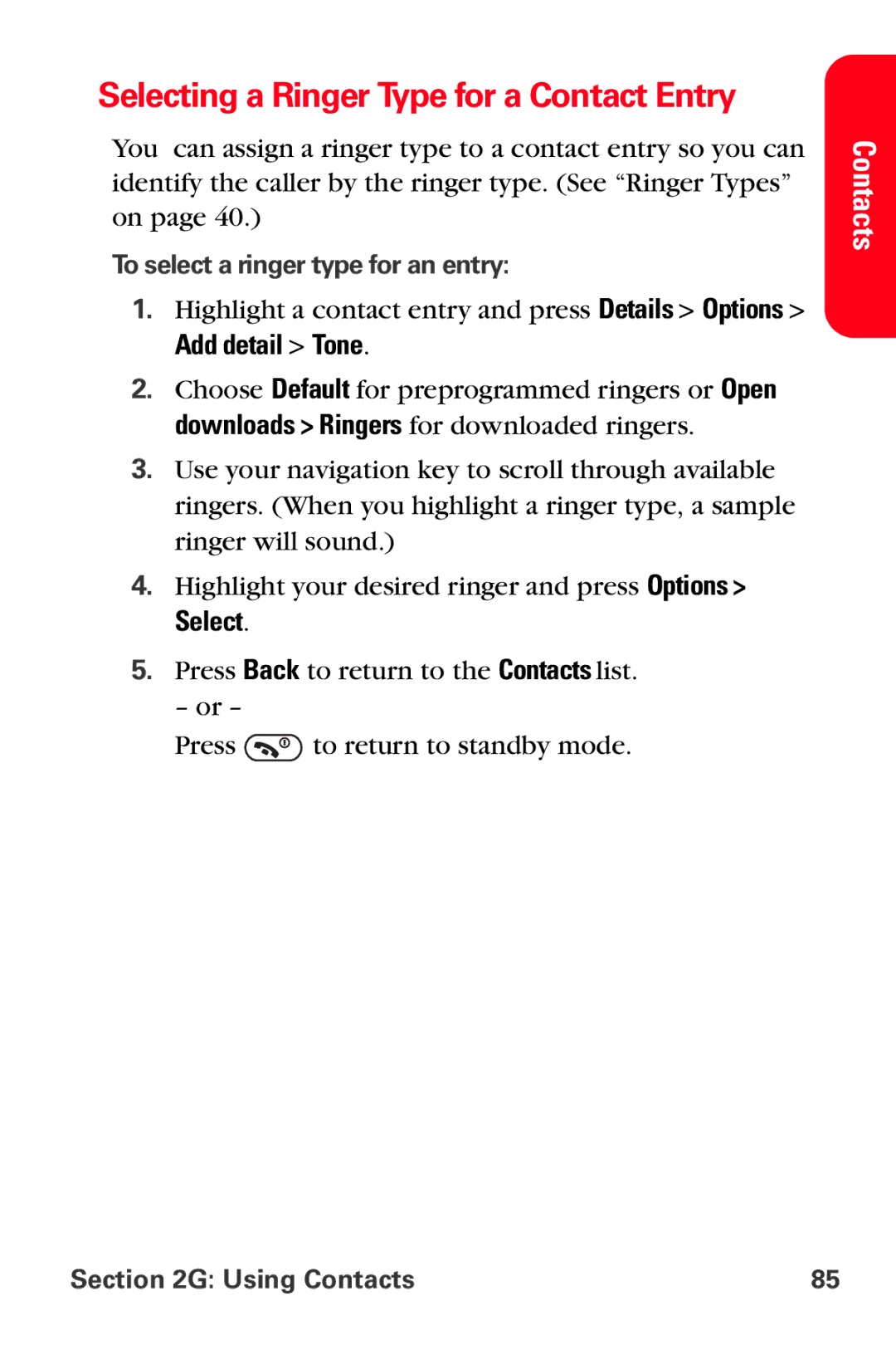 Sprint Nextel VI-3155I manual Selecting a Ringer Type for a Contact Entry, Add detail Tone 