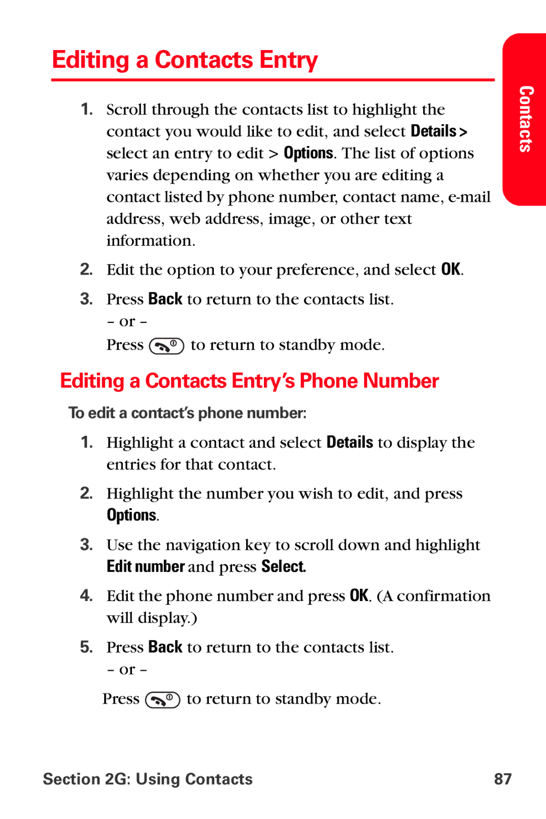 Sprint Nextel VI-3155I manual Editing a Contacts Entry’s Phone Number, Edit number and press Select 