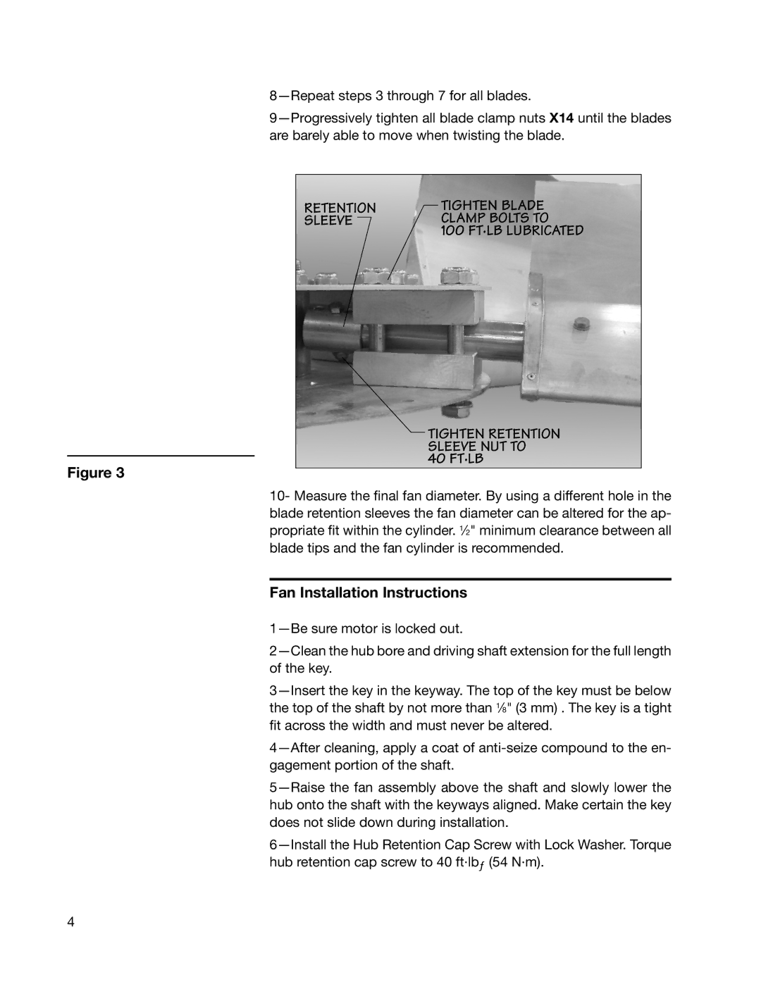 SPX Cooling Technologies 03-11A Retention Tighten Blade Sleeve Clamp Bolts to, 40 FT·LB, Fan Installation Instructions 