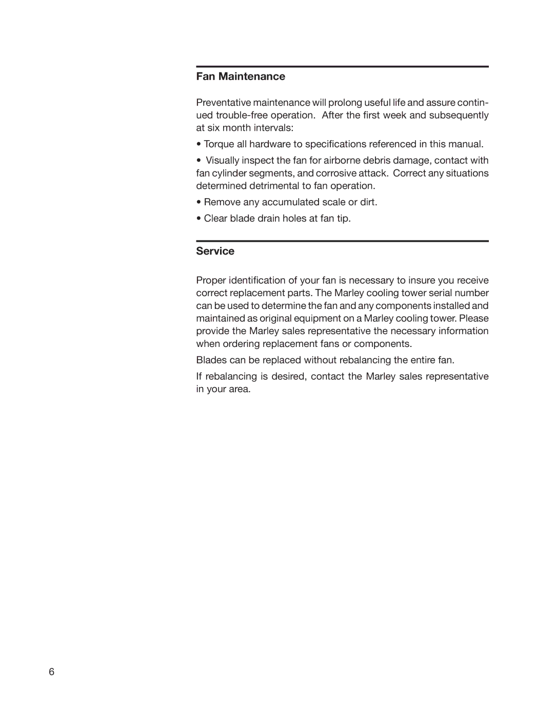 SPX Cooling Technologies 03-11A user manual Fan Maintenance, Service 