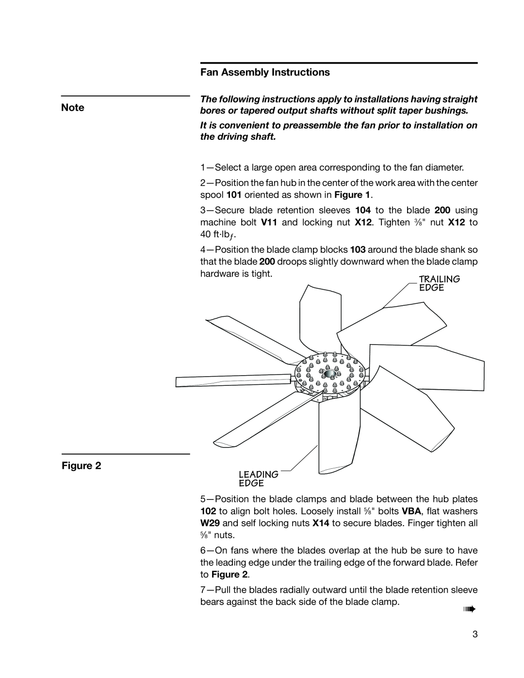 SPX Cooling Technologies 03-11A user manual Fan Assembly Instructions, Trailing, Leading Edge 