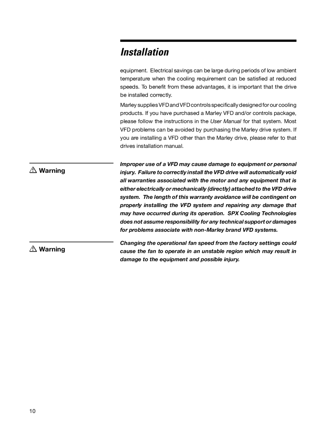 SPX Cooling Technologies 05-116E user manual Installation 