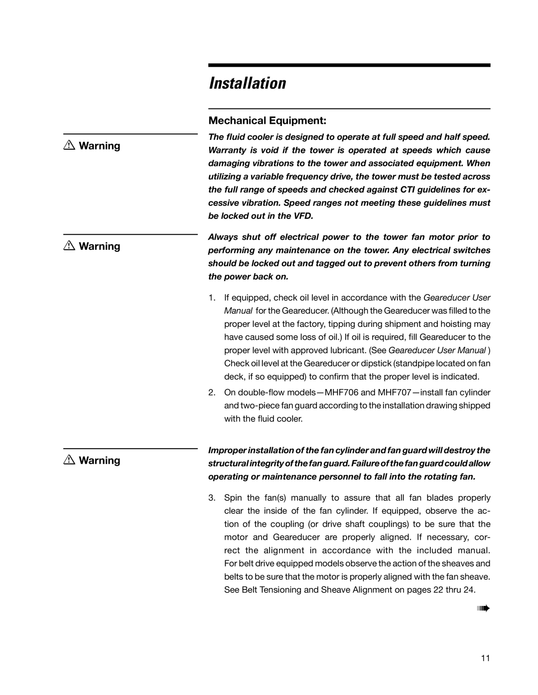 SPX Cooling Technologies 05-116E user manual Mechanical Equipment 