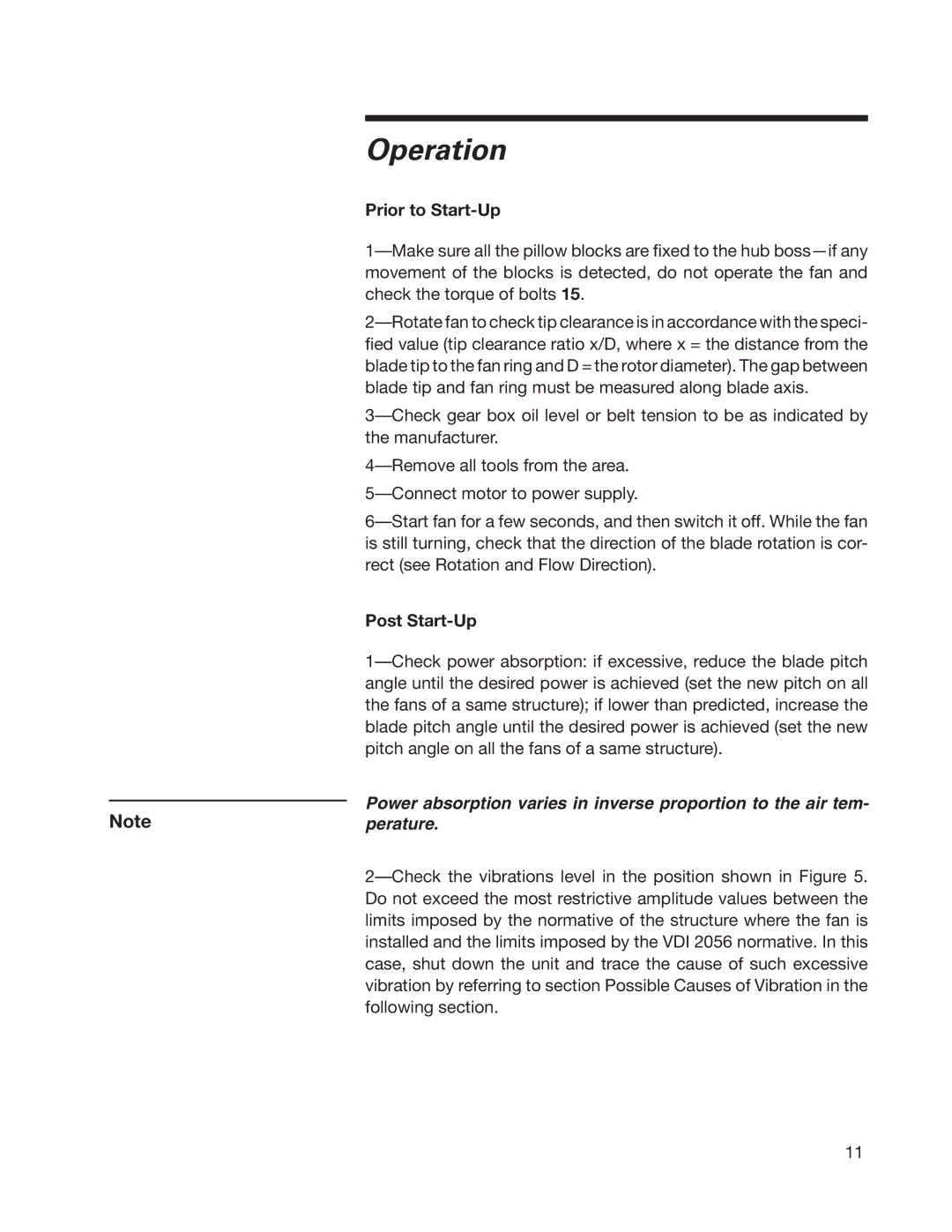 SPX Cooling Technologies 07-1126 user manual Operation, Prior to Start-Up, Post Start-Up 