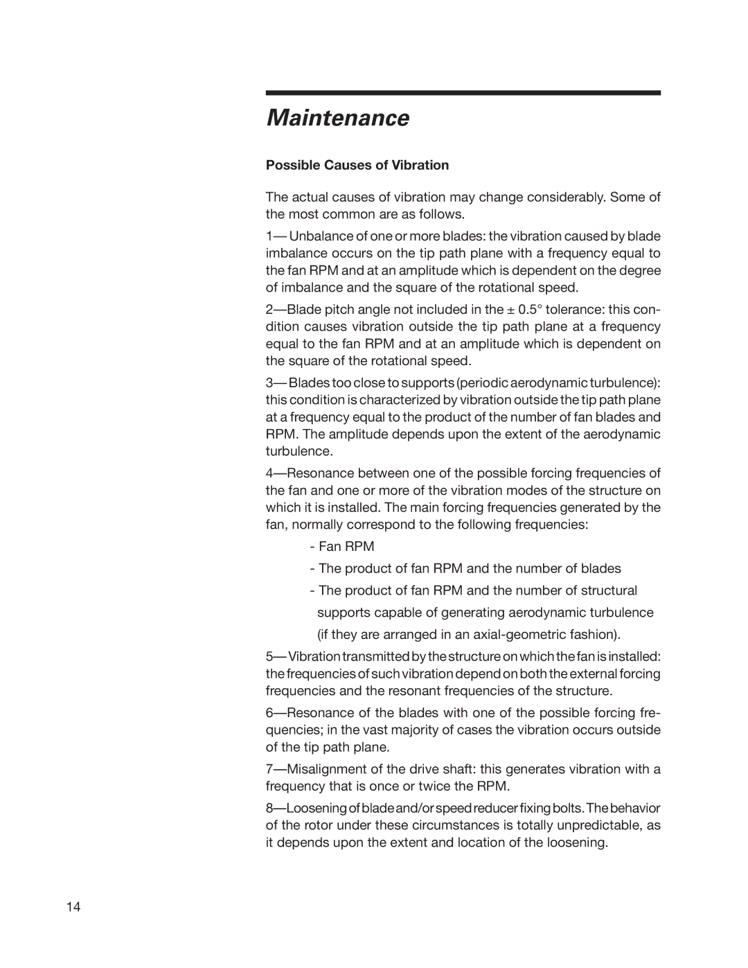 SPX Cooling Technologies 07-1126 user manual Possible Causes of Vibration 