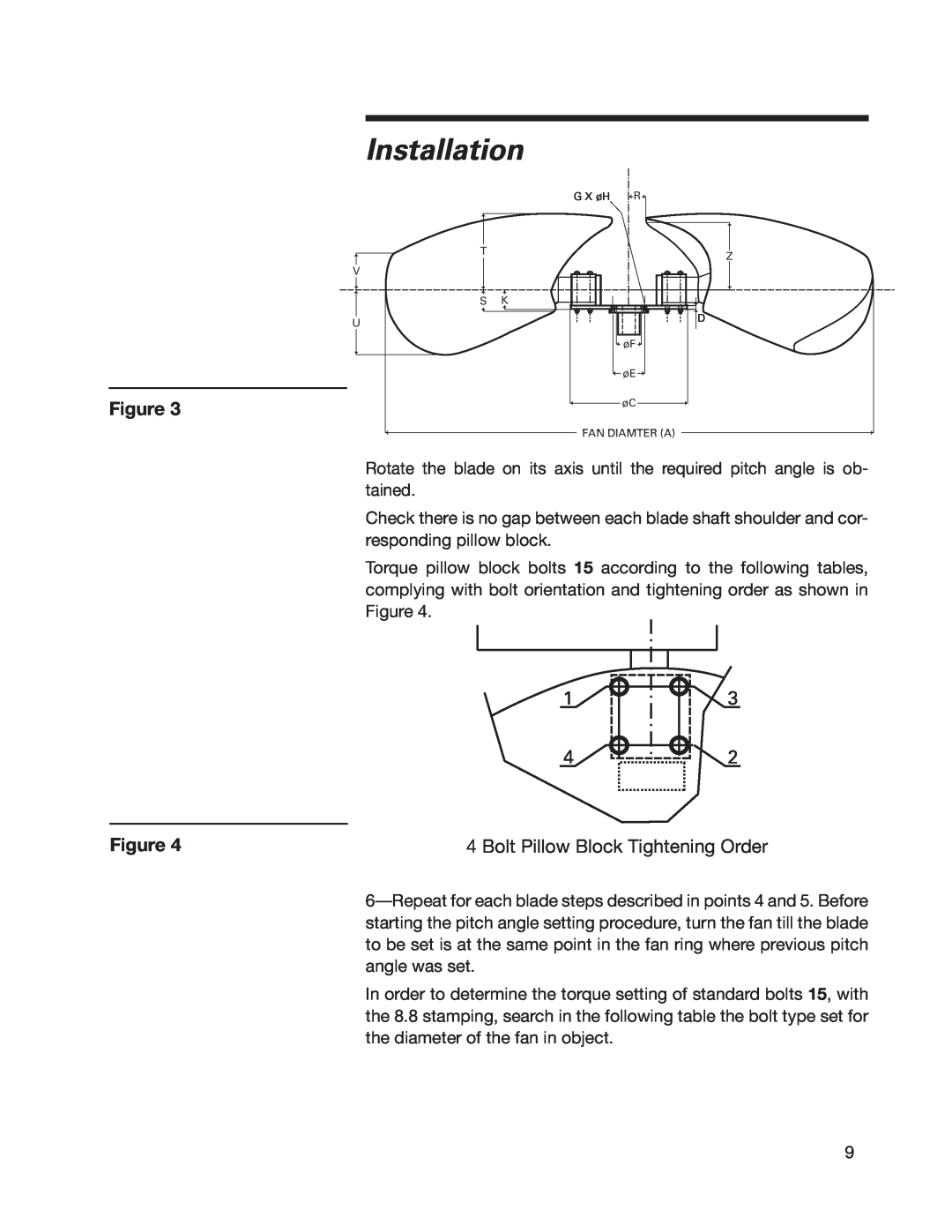 SPX Cooling Technologies 07-1126 user manual Installation, Bolt Pillow Block Tightening Order 