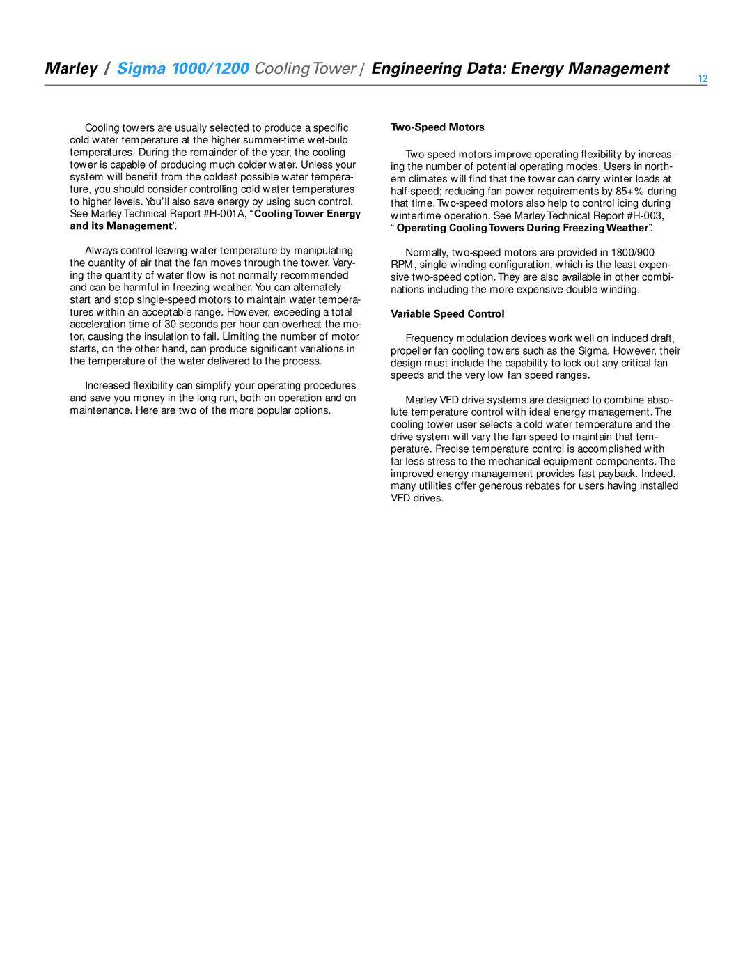 SPX Cooling Technologies 1200, 1000 specifications Two-Speed Motors, Variable Speed Control 