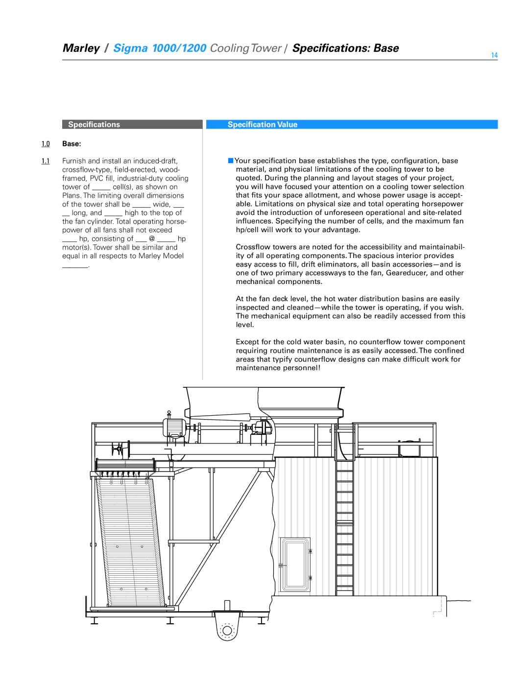 SPX Cooling Technologies specifications Marley / Sigma 1000/1200 CoolingTower / Specifications Base 