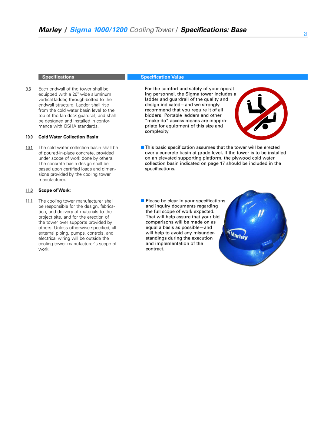 SPX Cooling Technologies 1000, 1200 specifications Cold Water Collection Basin, Scope of Work 