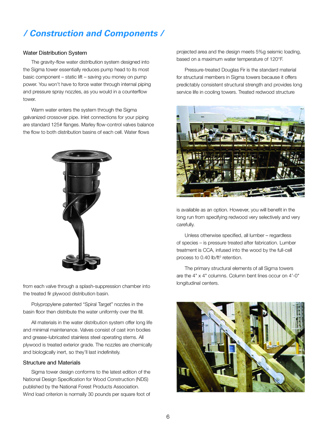 SPX Cooling Technologies 1200, 1000 manual Water Distribution System, Structure and Materials 