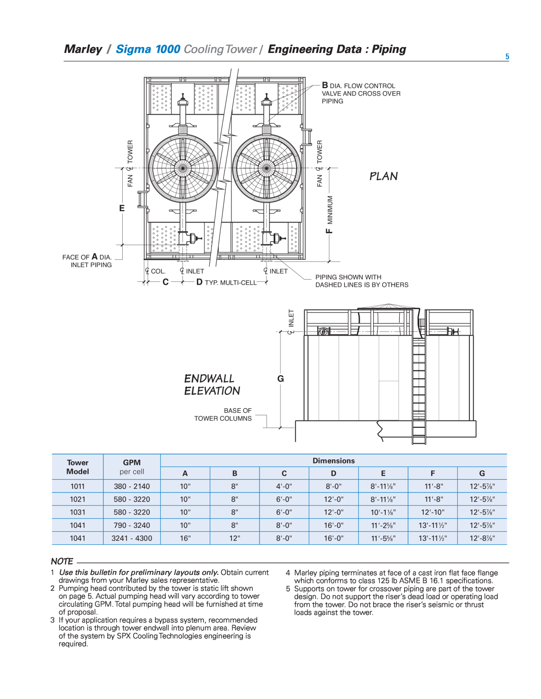 SPX Cooling Technologies 1000, 1200 specifications Plan, Endwall, Elevation, Tower, Dimensions, Model 