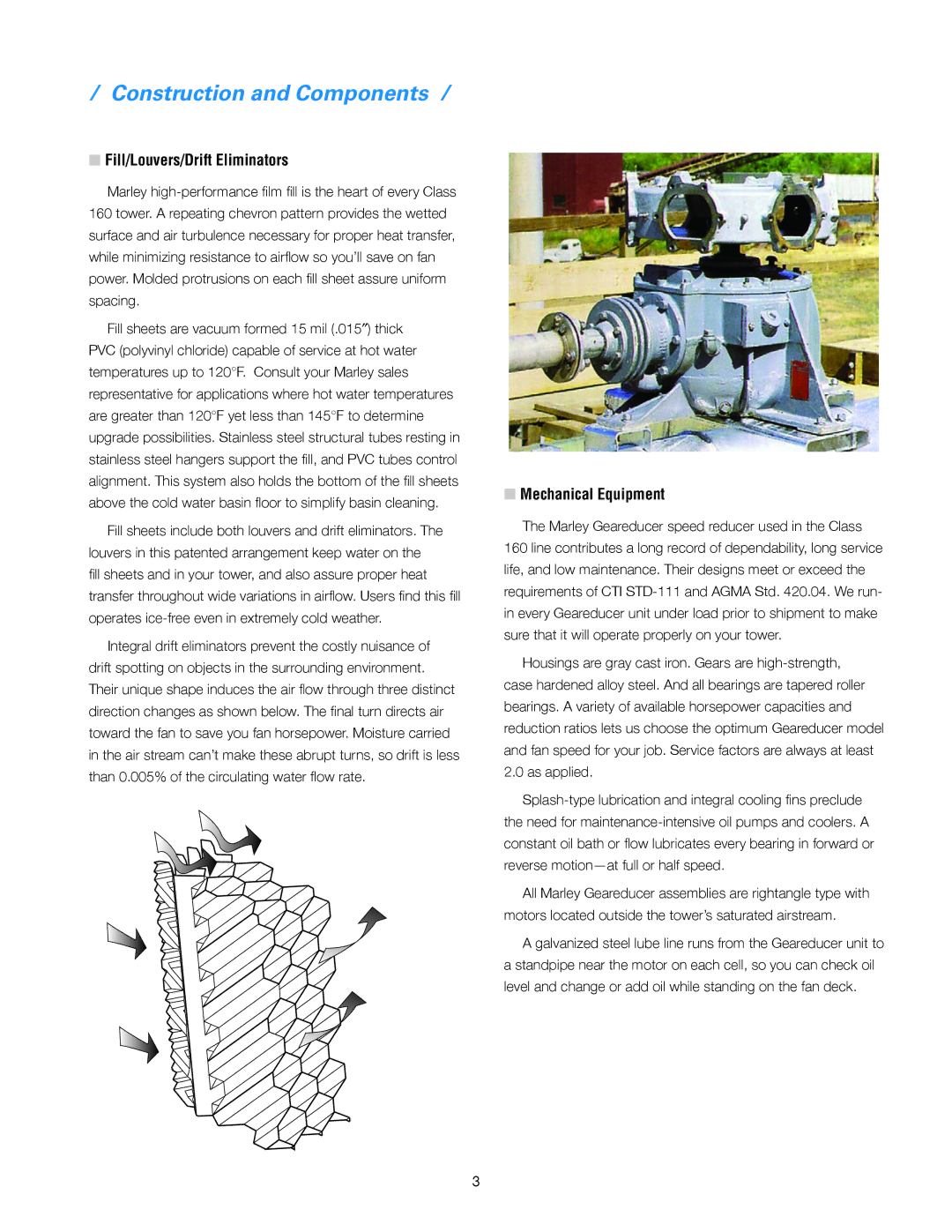 SPX Cooling Technologies 160 manual Construction and Components, Fill/Louvers/Drift Eliminators, Mechanical Equipment 