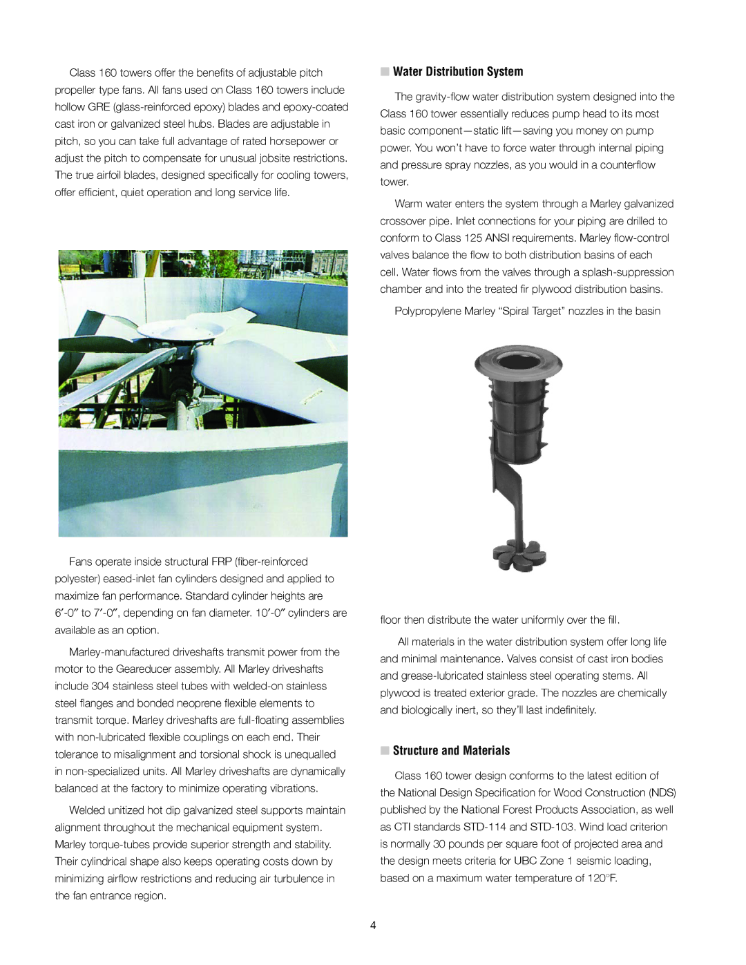 SPX Cooling Technologies 160 manual Water Distribution System, Structure and Materials 