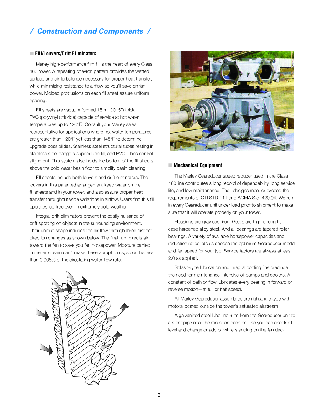 SPX Cooling Technologies 160 manual Construction and Components, Fill/Louvers/Drift Eliminators, Mechanical Equipment 