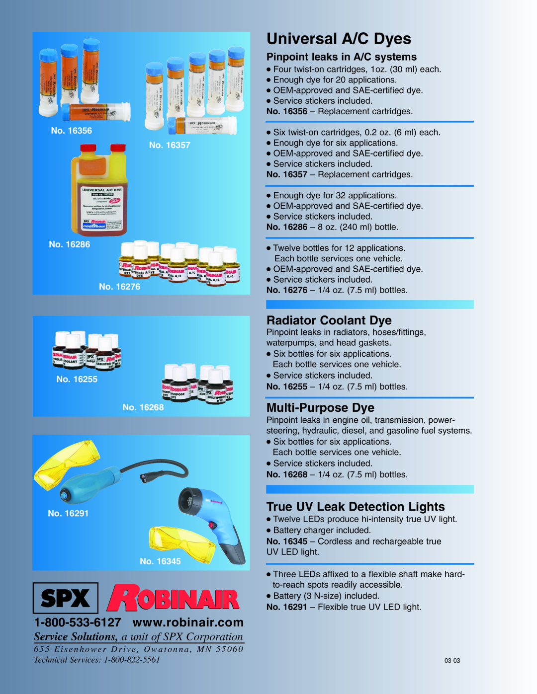 SPX Cooling Technologies 16350 Universal A/C Dyes, Radiator Coolant Dye, Multi-PurposeDye, True UV Leak Detection Lights 