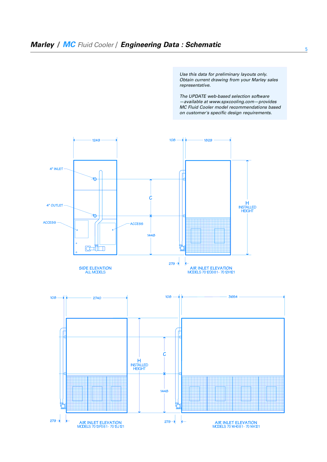 SPX Cooling Technologies 7013F081 - 7013J121 Marley / MC Fluid Cooler / Engineering Data Schematic, Side Elevation 