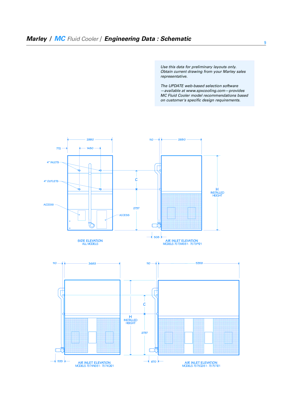 SPX Cooling Technologies 7014H081 - 7014K121, 7012D081 - 7012H121, 7013F081 - 7013J121 specifications Inlets Outlets Access 