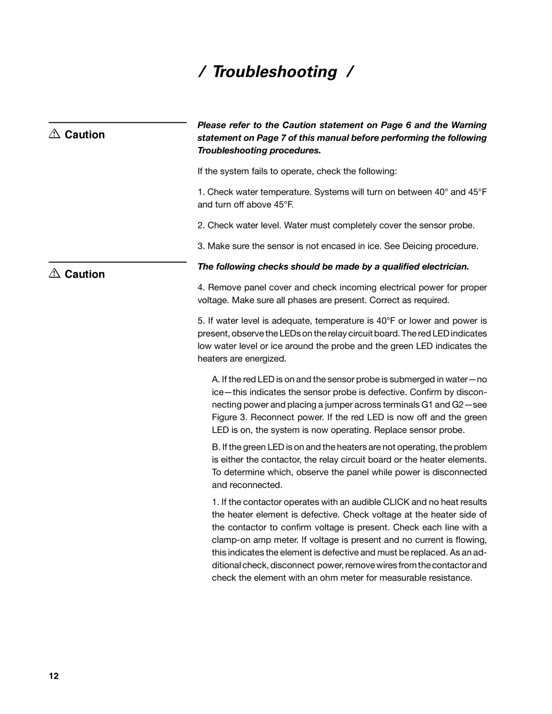 SPX Cooling Technologies 92-1322C user manual Troubleshooting, Following checks should be made by a qualified electrician 