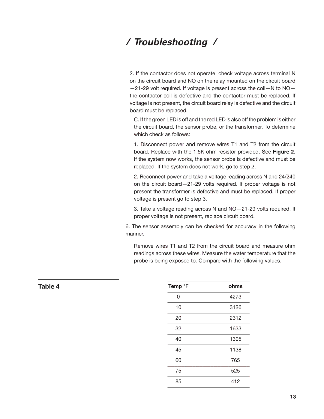 SPX Cooling Technologies 92-1322C user manual Temp F Ohms 