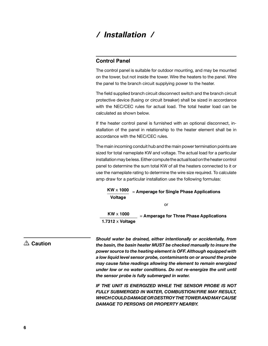 SPX Cooling Technologies 92-1322C user manual Control Panel 