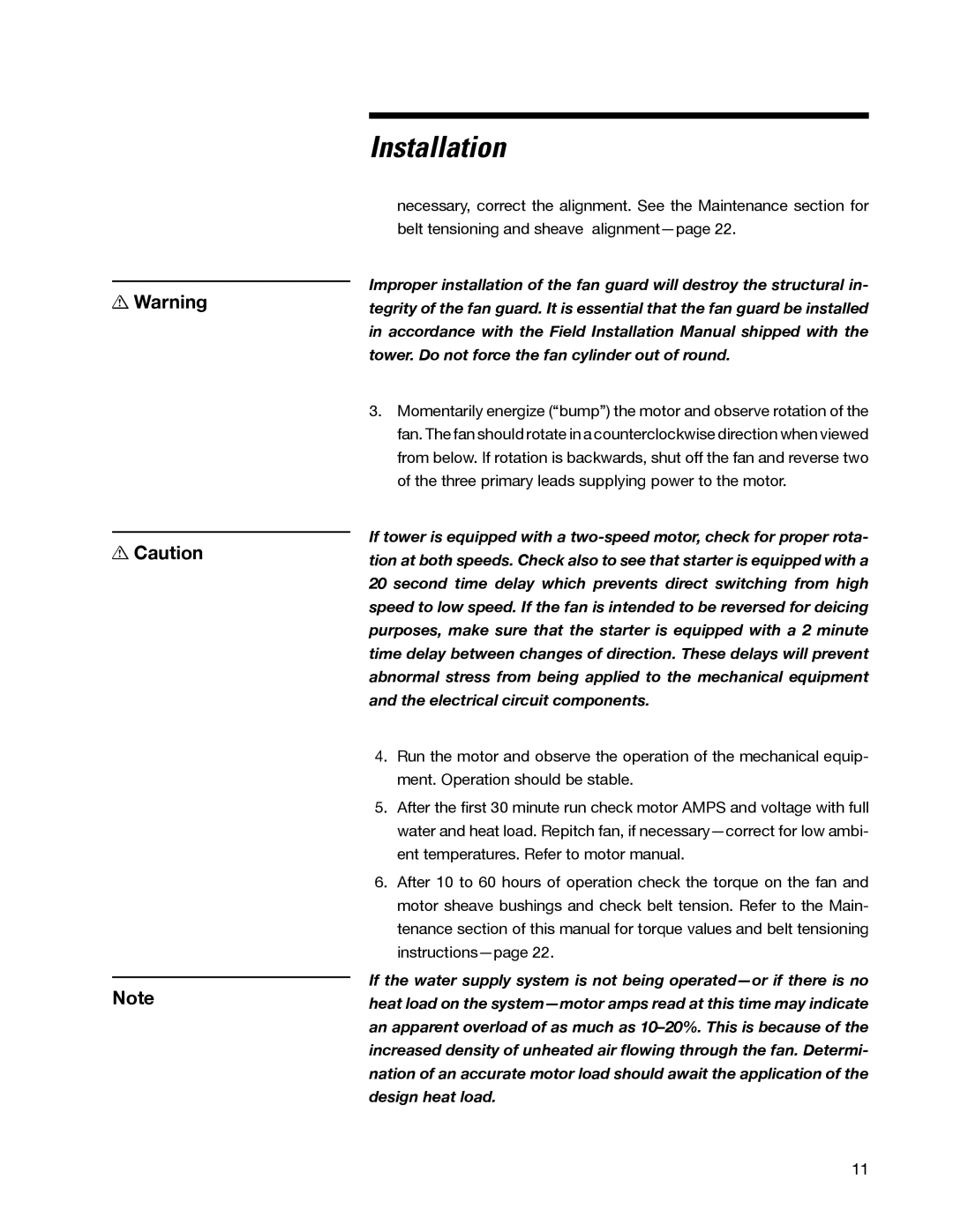 SPX Cooling Technologies 98-1514E user manual Installation 