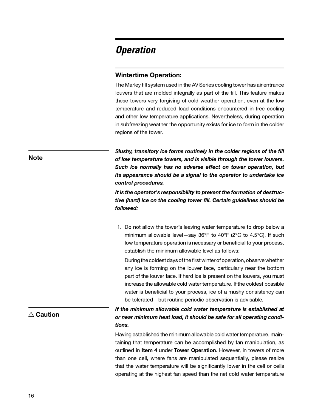 SPX Cooling Technologies 98-1514E user manual Wintertime Operation 