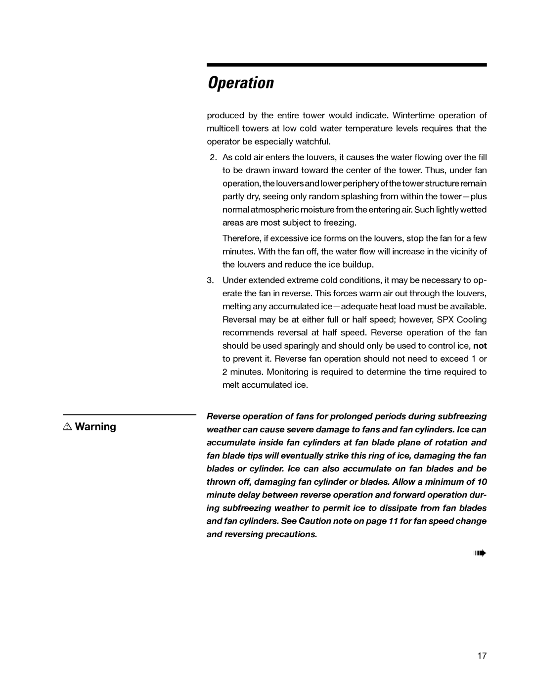 SPX Cooling Technologies 98-1514E user manual Operation 