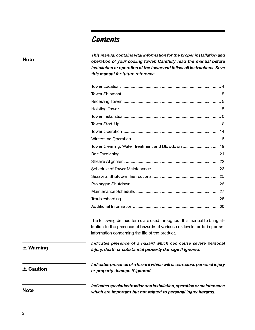 SPX Cooling Technologies 98-1514E user manual Contents 