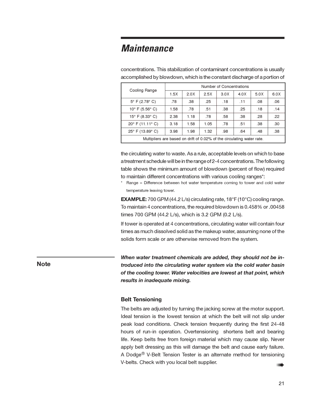 SPX Cooling Technologies 98-1514E user manual Belt Tensioning 