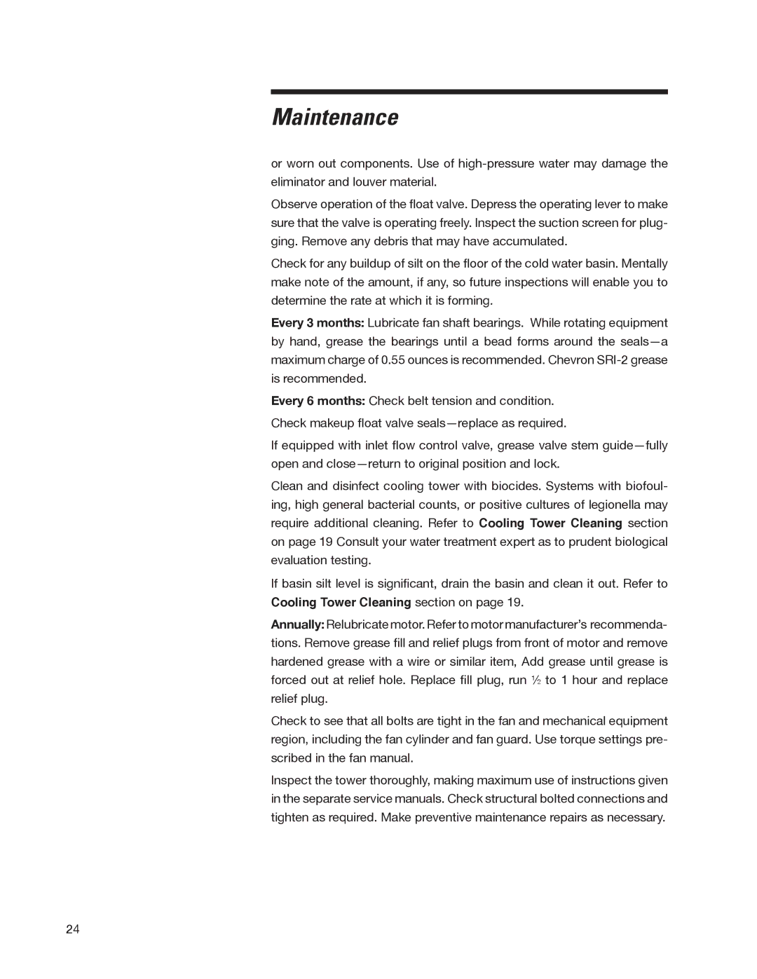 SPX Cooling Technologies 98-1514E user manual Maintenance 