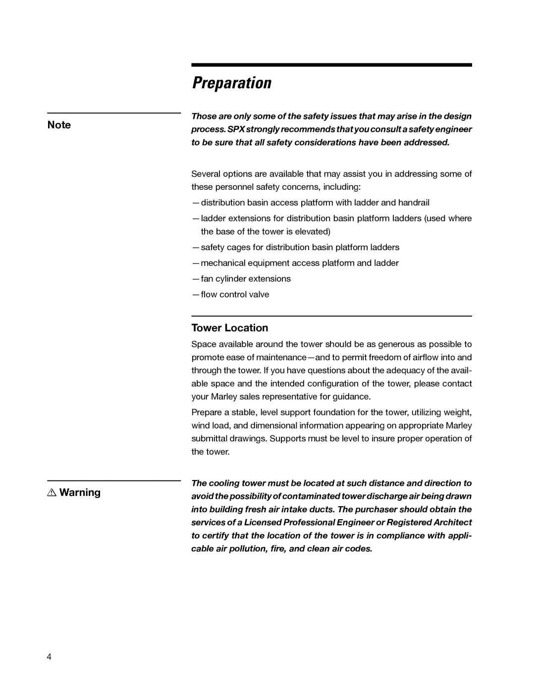 SPX Cooling Technologies 98-1514E user manual Tower Location 