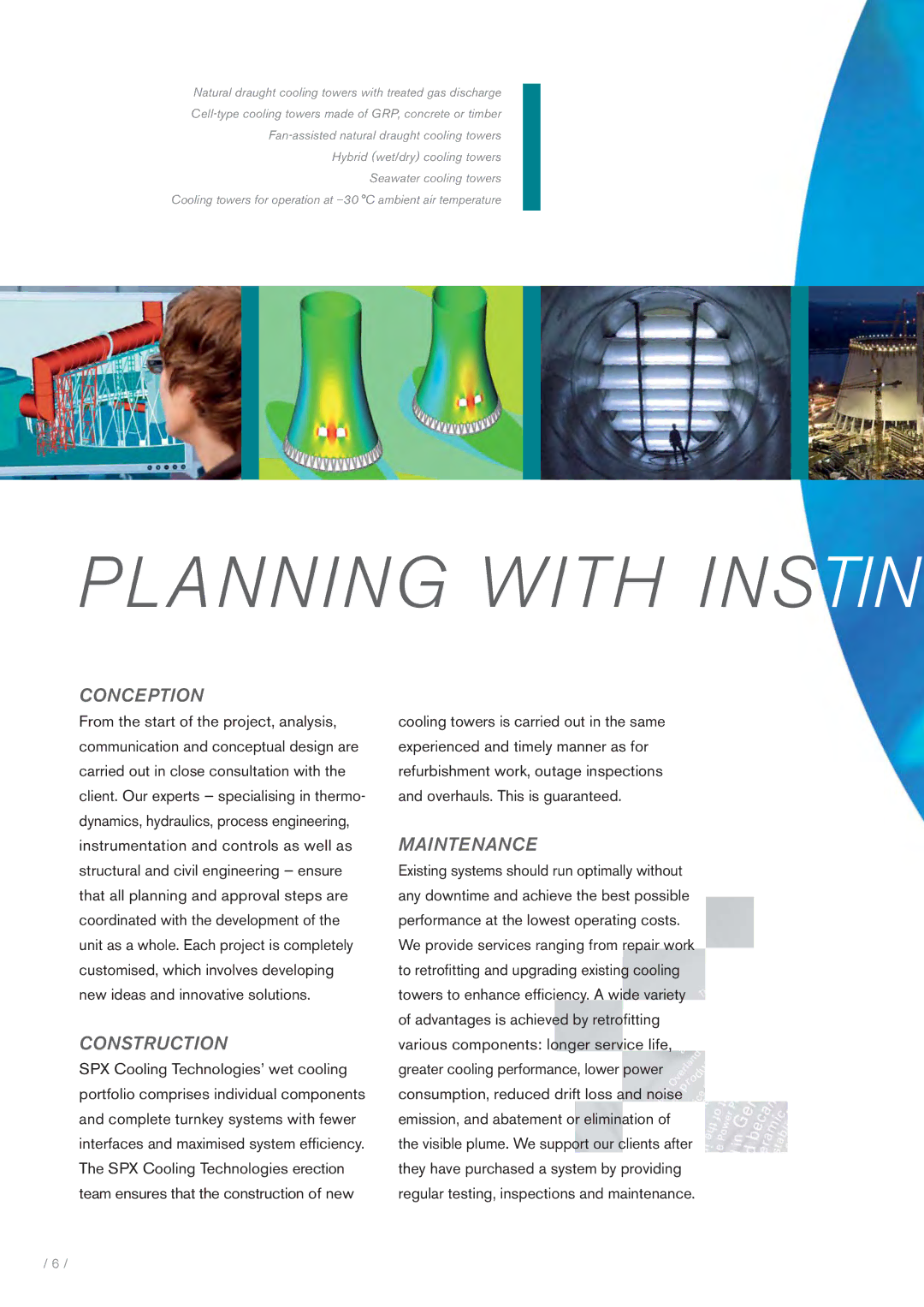 SPX Cooling Technologies BA-07011 manual Planning with Instin, Conception, Construction, Maintenance 