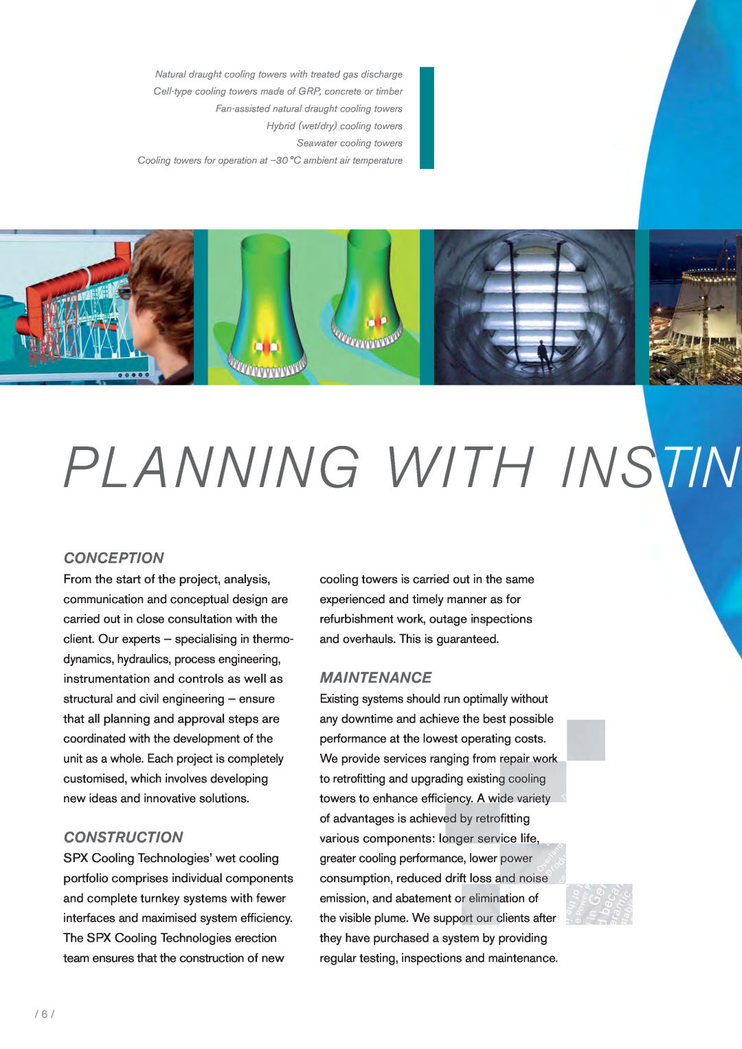 SPX Cooling Technologies BA-07011 manual Planning With Instin, Conception, Construction, Maintenance 