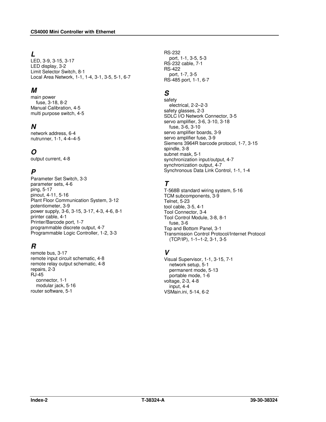 SPX Cooling Technologies CS4000 manual Index-2 38324-A 39-30-38324 