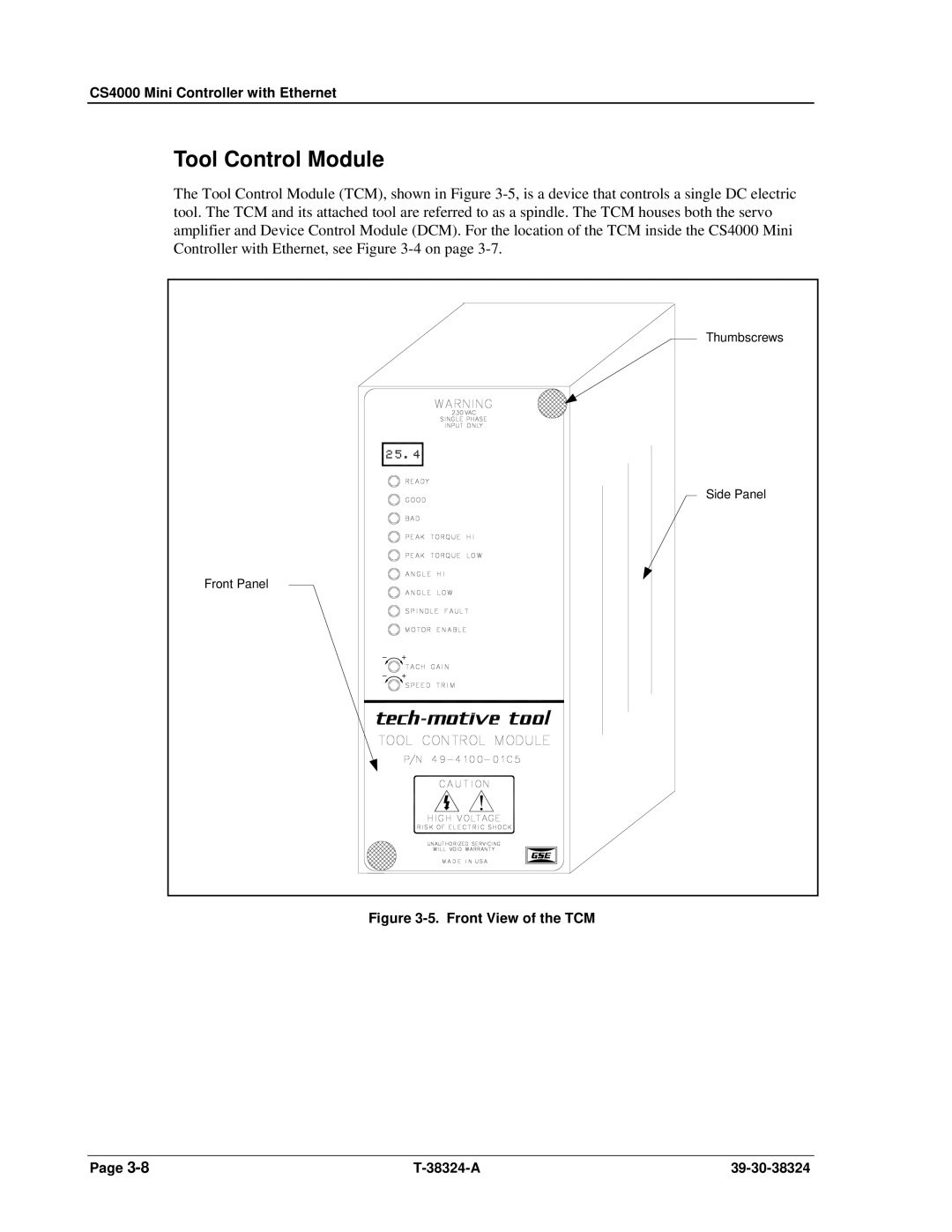 SPX Cooling Technologies CS4000 manual Tool Control Module, Front View of the TCM 38324-A 39-30-38324 