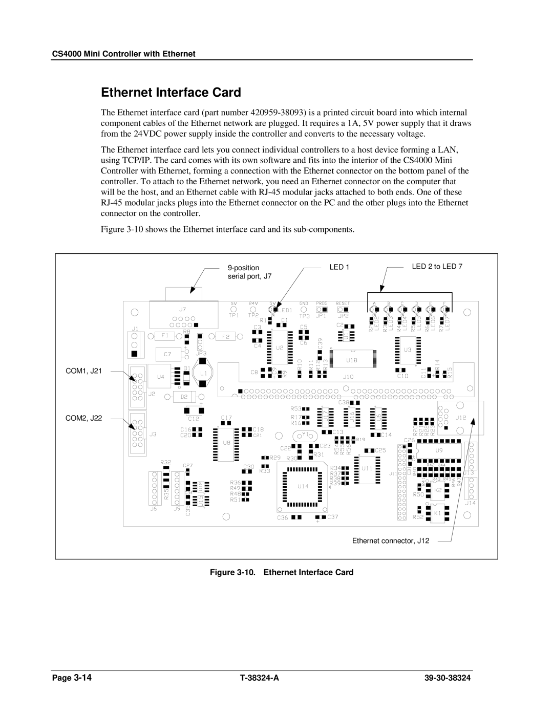 SPX Cooling Technologies CS4000 manual Ethernet Interface Card, 10shows the Ethernet interface card and its sub-components 