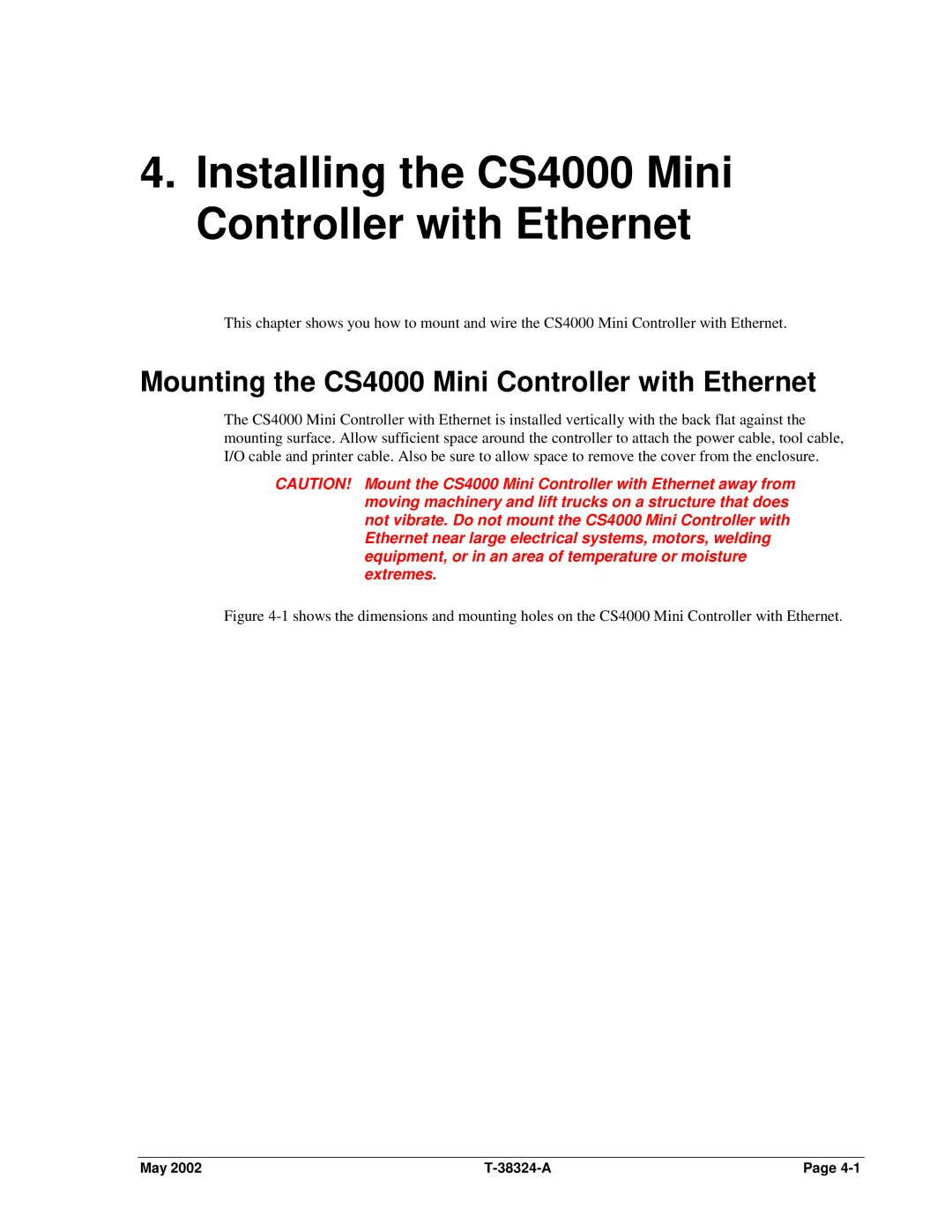 SPX Cooling Technologies manual Installing the CS4000 Mini Controller with Ethernet 