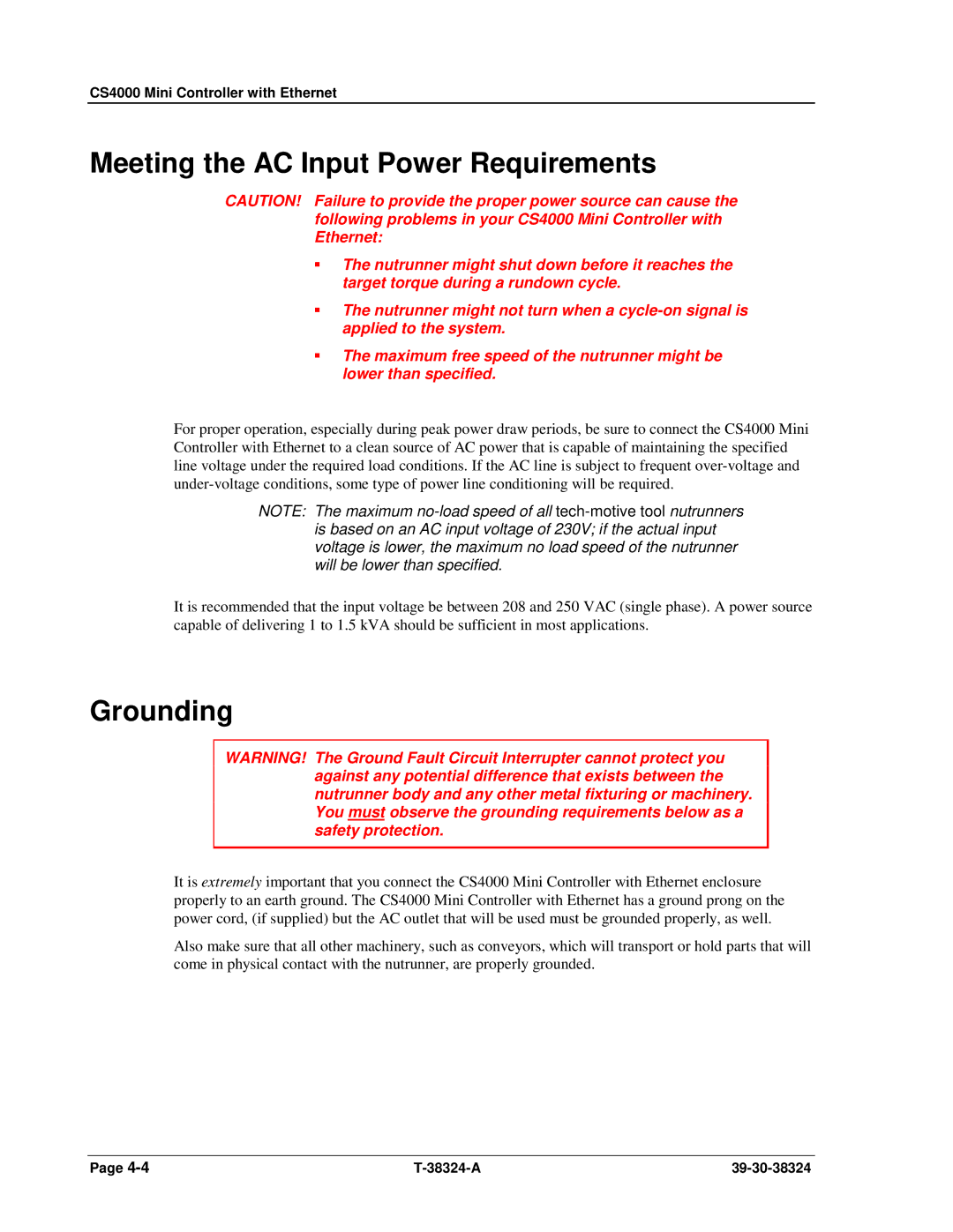 SPX Cooling Technologies CS4000 manual Meeting the AC Input Power Requirements, Grounding 