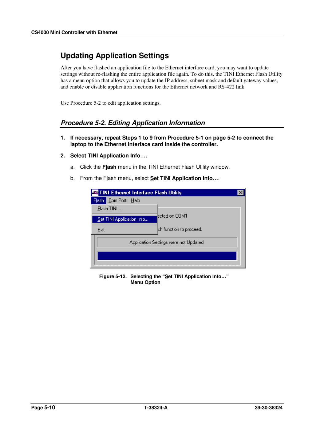 SPX Cooling Technologies CS4000 manual Updating Application Settings, Procedure 5-2. Editing Application Information 