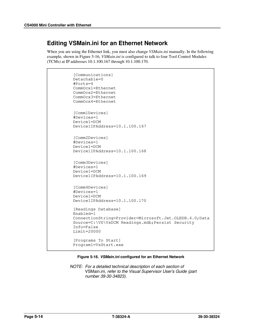 SPX Cooling Technologies CS4000 manual Editing VSMain.ini for an Ethernet Network 