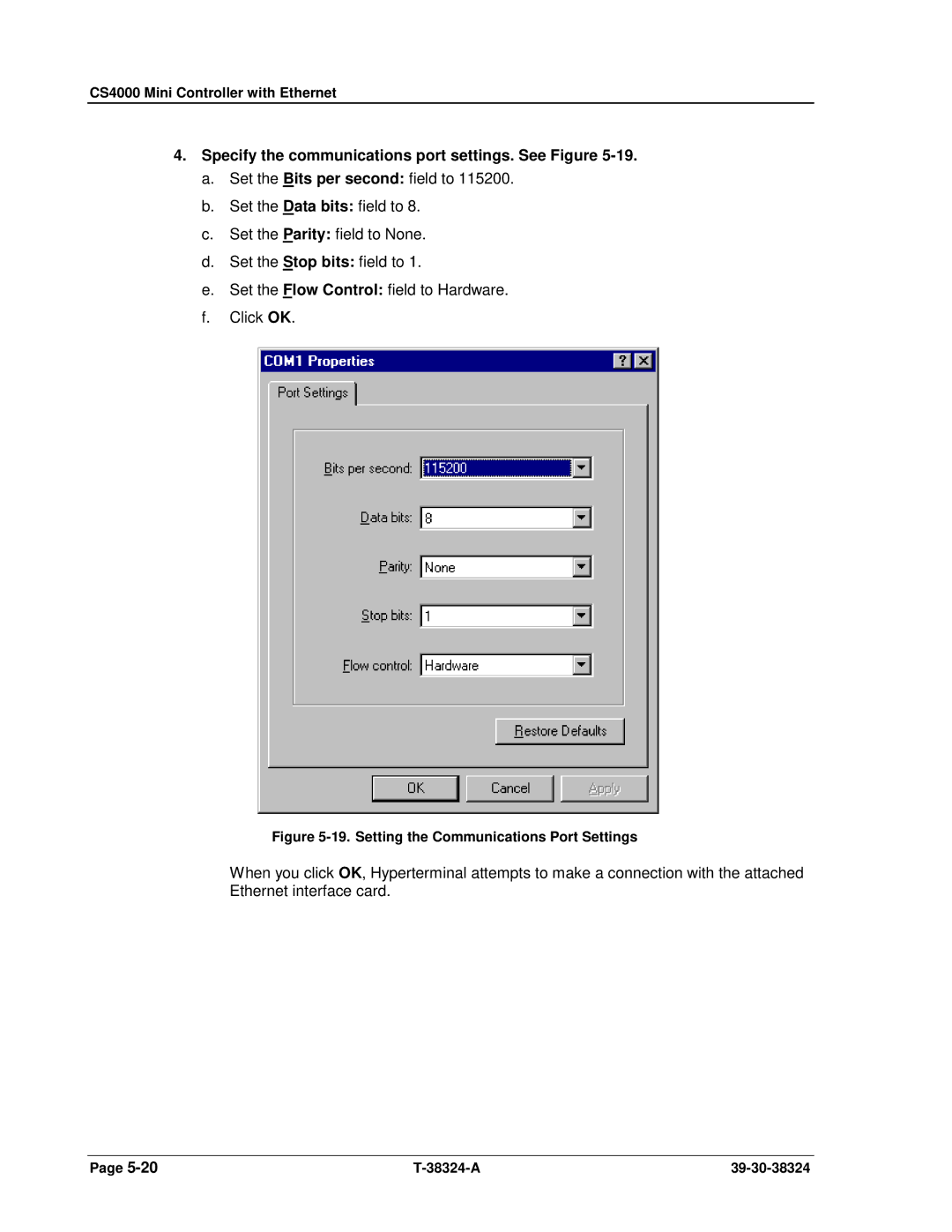 SPX Cooling Technologies CS4000 manual Specify the communications port settings. See Figure 