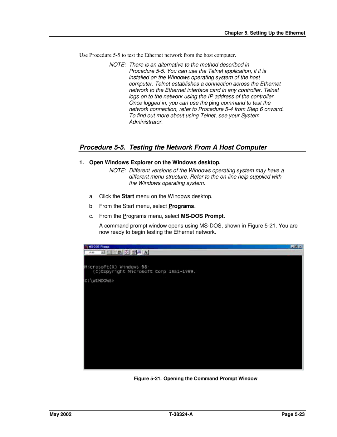 SPX Cooling Technologies CS4000 manual Procedure 5-5. Testing the Network From a Host Computer 