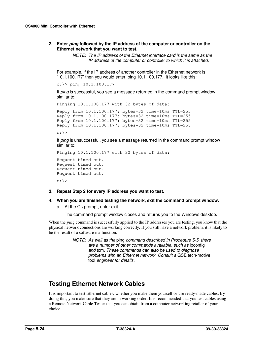 SPX Cooling Technologies CS4000 manual Testing Ethernet Network Cables 