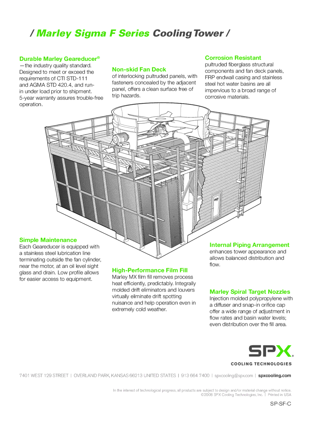 SPX Cooling Technologies F Series Durable Marley Geareducer, Non-skid Fan Deck, Corrosion Resistant, Simple Maintenance 